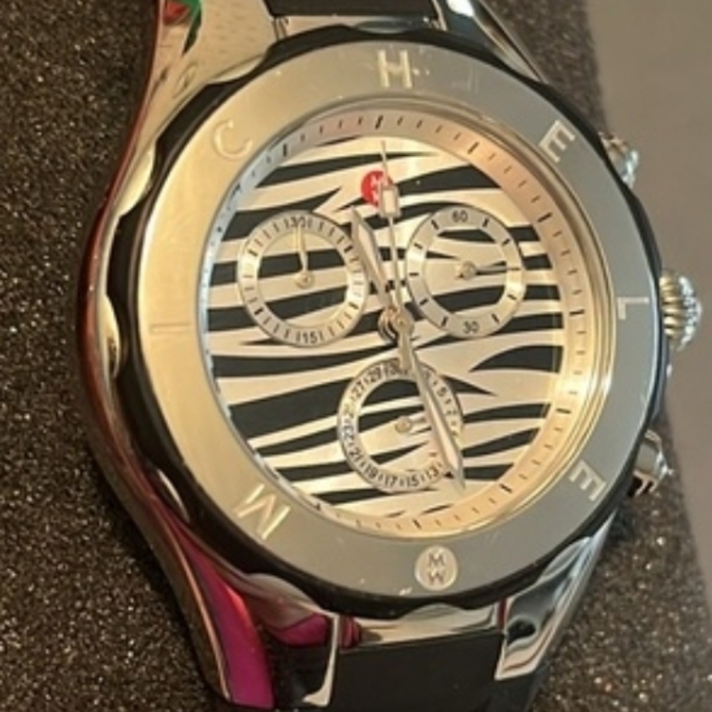 Michele Zebra Pattern Watch in Silver and Black